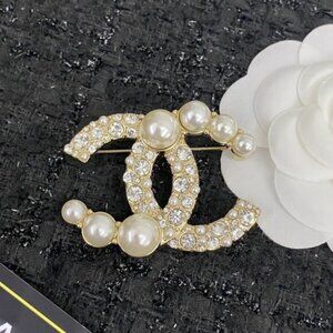 Chanel Double C Pearl Brooch
